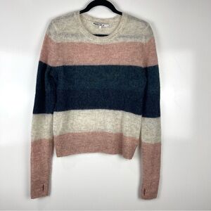 Pam & Gela Women's Striped Crewneck Sweater Alpaca Wool Long Sleeve Size Large